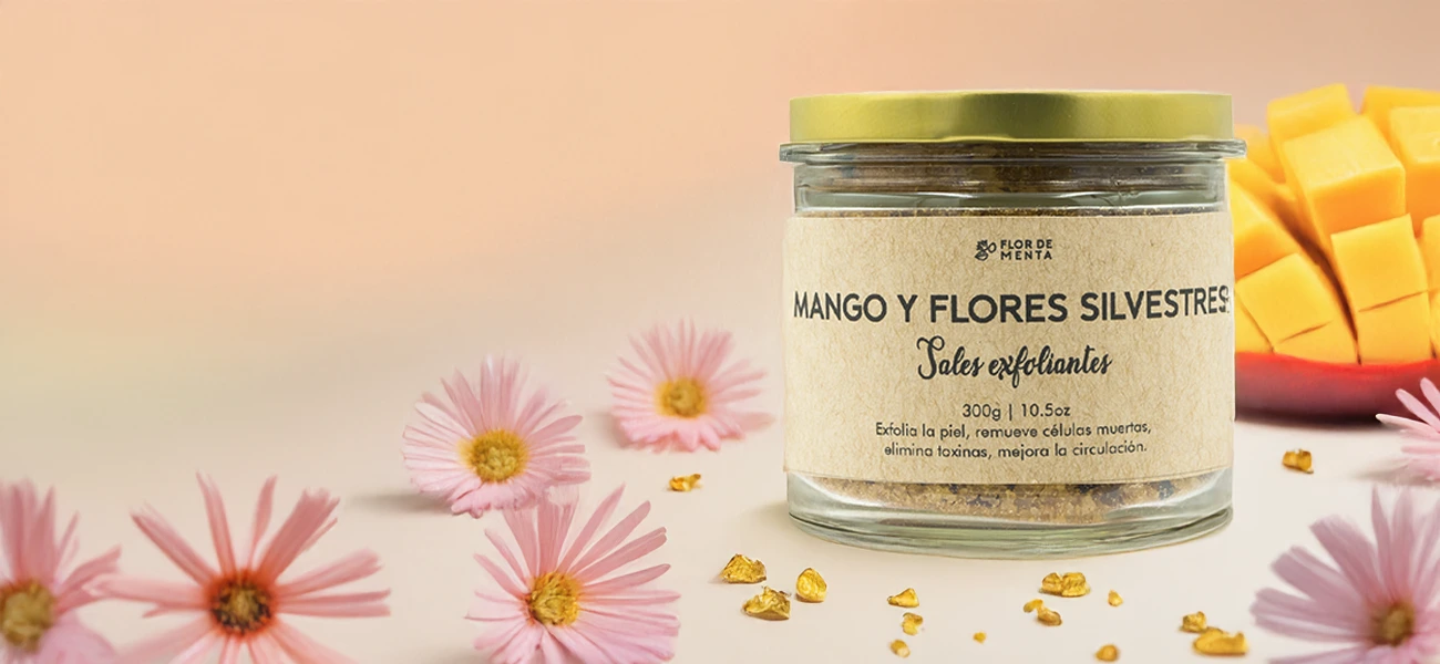 Sales exfoliantes de mango y flores silvestres